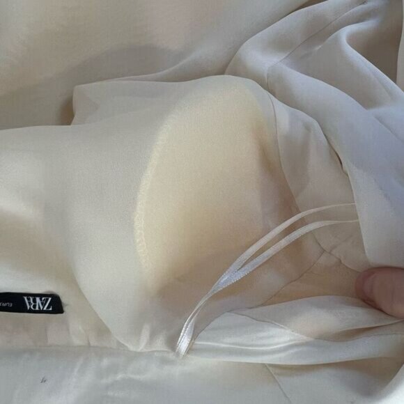 Zara Women’s XS Off White Draped Satin Wrap Blazer Dress Belted Long Sleeve Midi - Picture 12 of 15